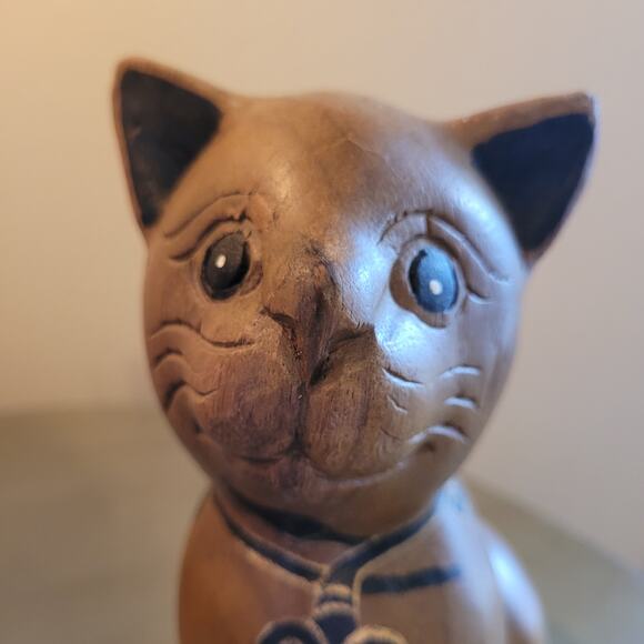 Vintage wood cat figurine MCM kitty 8" decor - Picture 2 of 9